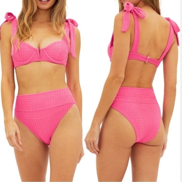 Beach Riot Blair Terry Bikini Top Strawberry Moon Pink Size M - Picture 2 of 6